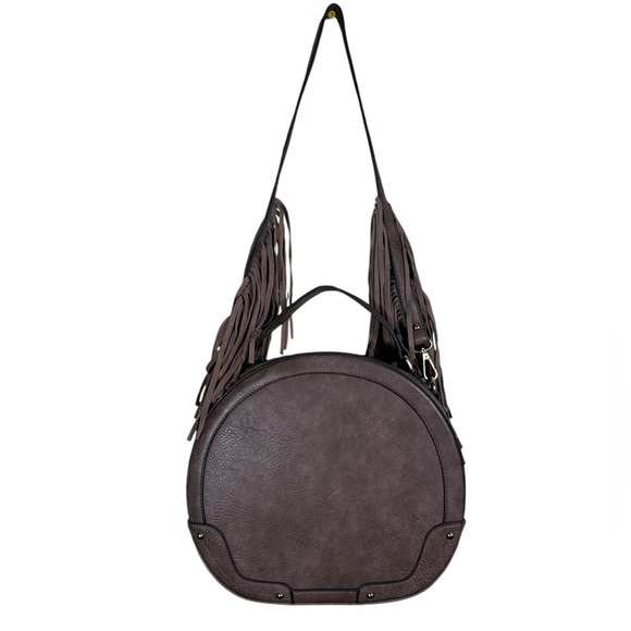 VERSONA WESTERN BROWN ROUND SHOULDER BAG With Fringe on the detachable Strap NWT - Picture 1 of 9